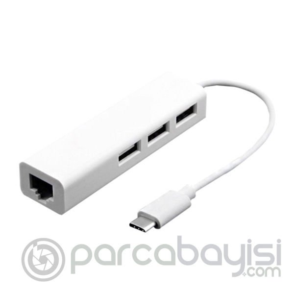 ALLY USB Type-C 100 Mbps Rj45 Ethernet Adaptöru 3-port USB 2.0 Hub Çoklayıcı