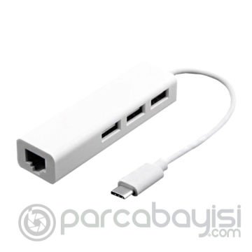ALLY USB Type-C 100 Mbps Rj45 Ethernet Adaptöru 3-port USB 2.0 Hub Çoklayıcı