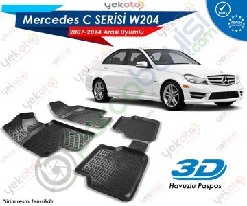 Mercedes C W204 2007-2014 Arası Uyumlu Araca Özel 3D Havuzlu Paspas Siyah