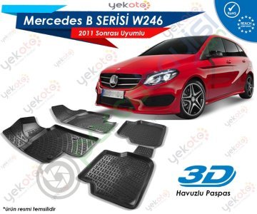 Mercedes B W246 2011 Sonrası Uyumlu Araca Özel 3D Havuzlu Paspas Siyah