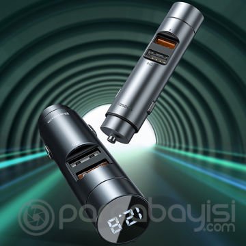 Baseus 18W hızılı Şarj Column Bluetooth 5.0 Araç MP3 Dual Usb Araç Şarjı
