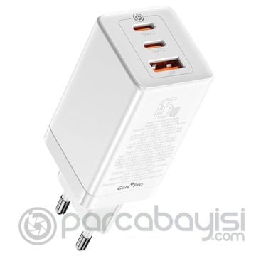 Baseus Gan3 Pro 65W 2 Type-C + USB Hızlı Şarj Başlığı Adaptörü ve Hızlı Şarj Type-C Kablosu Seti