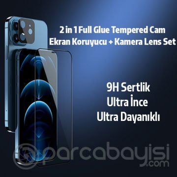 İPhone 12 Mini  2İN1 Full Glue Tempered Cam Ekran Koruyucu +Kamera Lens Set