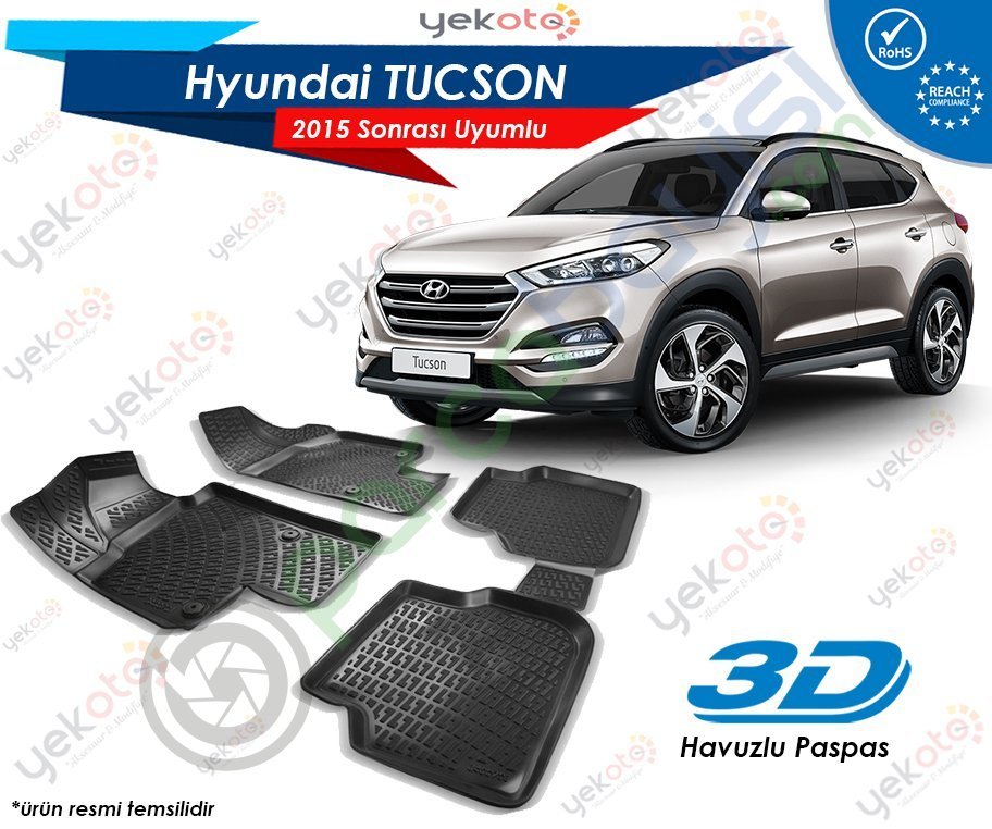 Hyundai Tucson 2015 Sonrası Uyumlu Araca Özel 3D Havuzlu Paspas Siyah