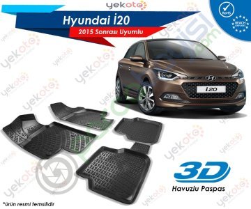Hyundai İ20 2015 Sonrası Uyumlu Araca Özel 3D Havuzlu Paspas Siyah