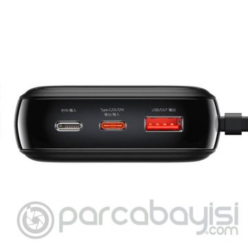 Baseus Qpow Pro Dijital Göstergeli 10000mAh 22.5W Hızlı Şarj Powerbank Type-C Kablolu