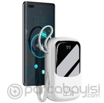 Baseus Qpow Pro Dijital Göstergeli 10000mAh 22.5W Hızlı Şarj Powerbank Type-C Kablolu
