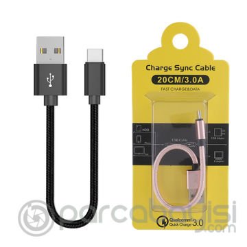 Ally Usb-Type C Android 3.0a Hızlı Şarj Halat Usb Kablo 20cm