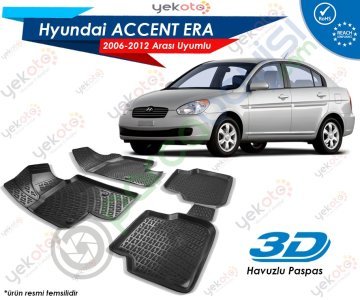Hyundai Accent Era 2006-2012 Arası Uyumlu Araca Özel 3D Havuzlu Paspas Siyah