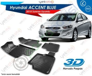 Hyundai Accent Blue 2010 Sonrası Uyumlu Araca Özel 3D Havuzlu Paspas Siyah