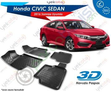 Honda Civic Sedan 2016 Sonrası Uyumlu Araca Özel 3D Havuzlu Paspas Siyah
