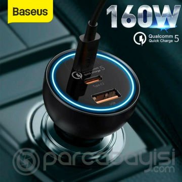 Baseus Qualcomm 5.0 Mega Hızlı Şarj 160W Type-C +USB Multi Port Araç Çakmaklık Şarj Aleti