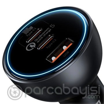 Baseus Qualcomm 5.0 Mega Hızlı Şarj 160W Type-C +USB Multi Port Araç Çakmaklık Şarj Aleti