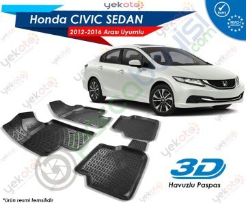 Honda Civic Sedan 2012-2016 Arası Uyumlu Araca Özel 3D Havuzlu Paspas Siyah