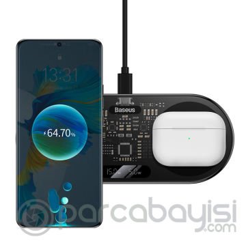 Baseus 2in1 Dijital Göstergeli 20W Hızlı Şarj Wireless Kablosuz Şarj Cihazı