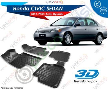 Honda Civic Sedan 2001-2005 Arası Uyumlu Araca Özel 3D Havuzlu Paspas Siyah