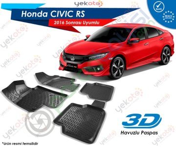 Honda Civic Rs 2016 Sonrası Uyumlu Araca Özel 3D Havuzlu Paspas Siyah