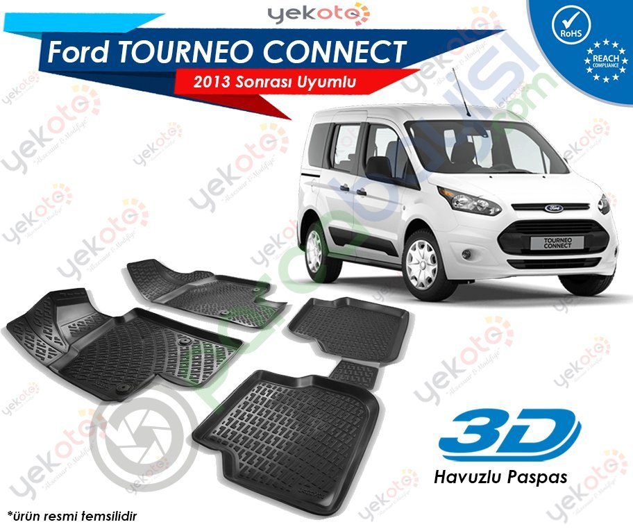 Ford Tourneo Connect 2013 Sonrası Uyumlu Araca Özel 3D Havuzlu Paspas Siyah