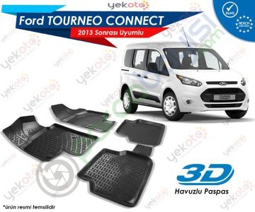 Ford Tourneo Connect 2013 Sonrası Uyumlu Araca Özel 3D Havuzlu Paspas Siyah