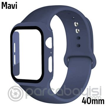 ALLY Apple Watch 4-5-6 40mm Silikon Kordon Kayış ve Ekran Koruyucu Kılıf