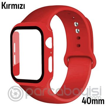 ALLY Apple Watch 4-5-6 40mm Silikon Kordon Kayış ve Ekran Koruyucu Kılıf