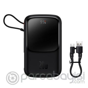 Baseus Qpow Pro Dijital Göstergeli 10000mAh 20W Hızlı Şarj Powerbank iPhone Lightning Kablolu