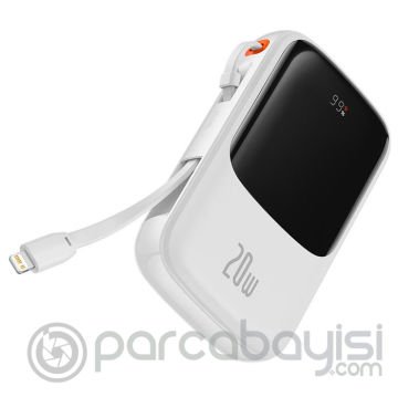 Baseus Qpow Pro Dijital Göstergeli 10000mAh 20W Hızlı Şarj Powerbank iPhone Lightning Kablolu