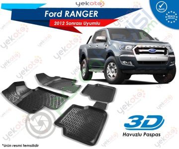 Ford Ranger 2012 Sonrası Uyumlu Araca Özel 3D Havuzlu Paspas Siyah