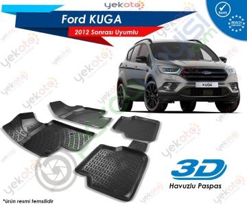 Ford Kuga 2012 Sonrası Uyumlu Araca Özel 3D Havuzlu Paspas Siyah