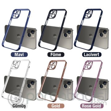 ALLY Fashion Series iPhone 13 6.1inç Kılıf Renkli Kenar Lazer Çerçeveli Silikon Kılıf