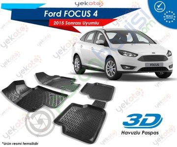 Ford Focus 4 2015 Sonrası Uyumlu Araca Özel 3D Havuzlu Paspas Siyah