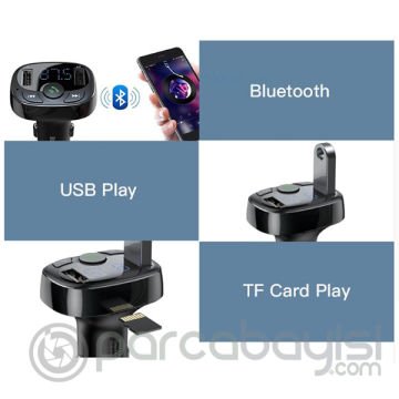 Baseus CCTM S-09A Bluetooth Aktarım Mp3 Araç Kiti Dual Usb Araç Şarjı