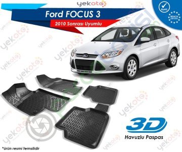 Ford Focus 3 2010 Sonrası Uyumlu Araca Özel 3D Havuzlu Paspas Siyah