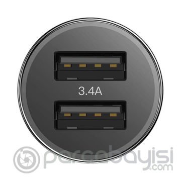 Baseus Small Screw 3.4A Çift Usb Hızlı Araç Şarj İPhone Kablo Set