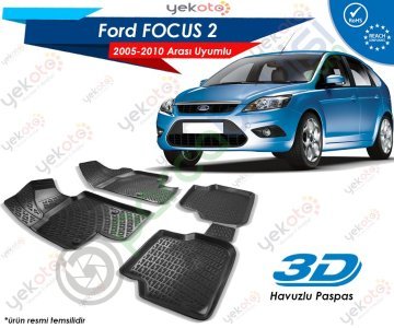 Ford Focus 2 2005-2010 Arası Uyumlu Araca Özel 3D Havuzlu Paspas Siyah