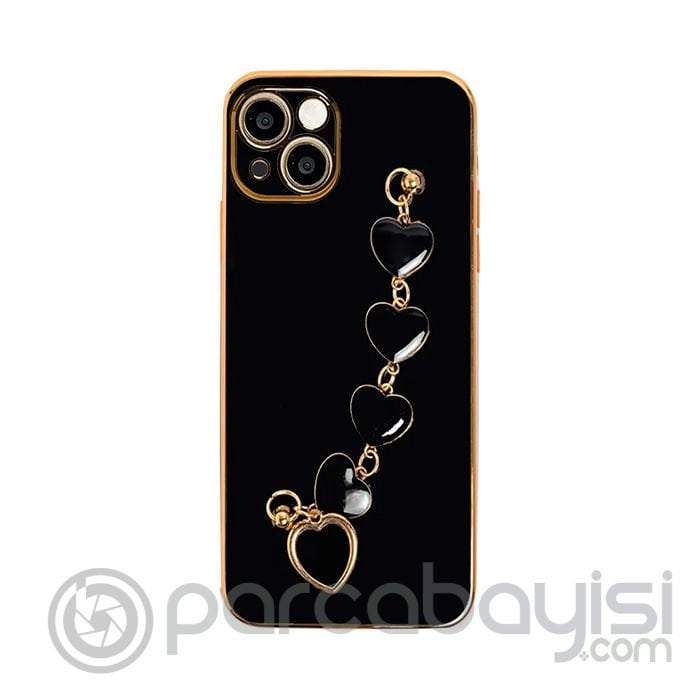 Ally iPhone 13 Mini 5.4inç Kılıf Kalp Bileklik Tutuculu Lüx Silikon Askılı Kılıf
