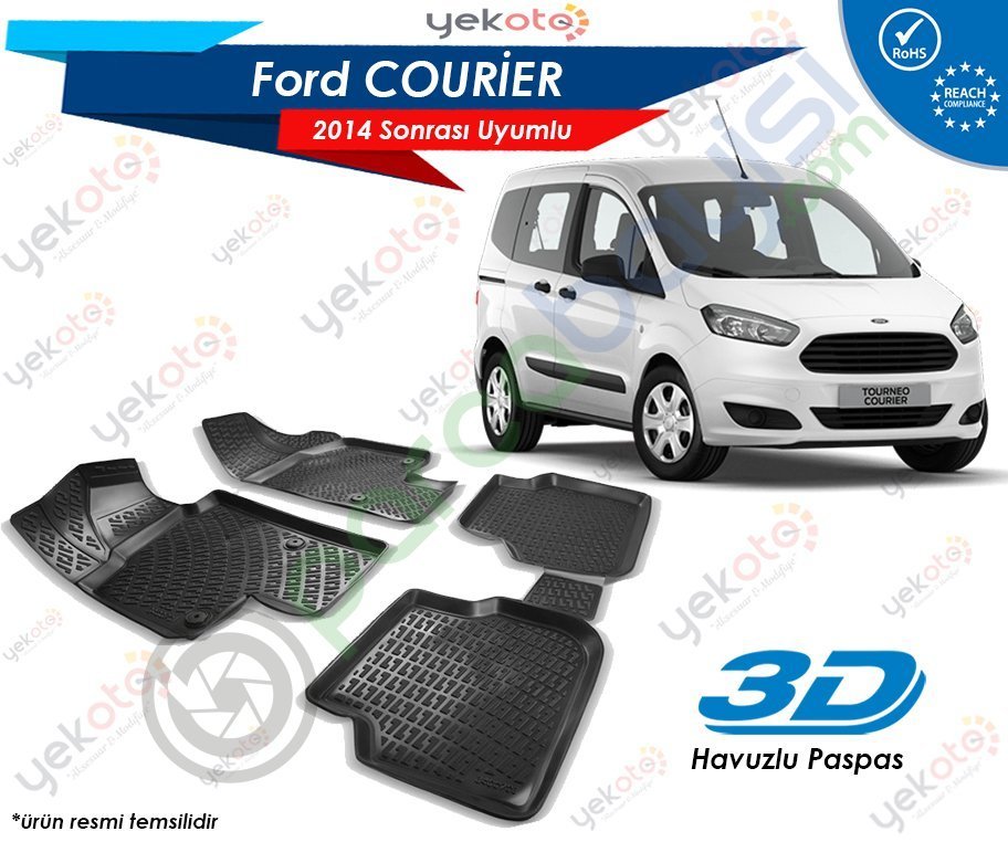 Ford Courier 2014 Sonrası Uyumlu Araca Özel 3D Havuzlu Paspas Siyah