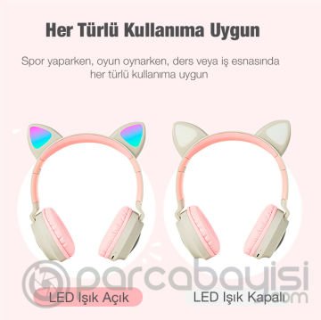 Xmowi C1 Led Işıklı Kedi Kulak Kablosuz Kulaküstü Bluetooth Kulaklık