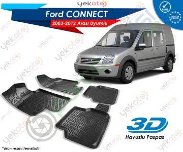 Ford Connect 2003-2012 Arası Uyumlu Araca Özel 3D Havuzlu Paspas Siyah