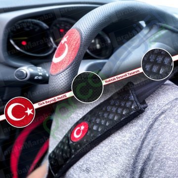 Emniyet Yastığı Ve Direksiyon Kılıfı Dikişli Türk Bayraklı
