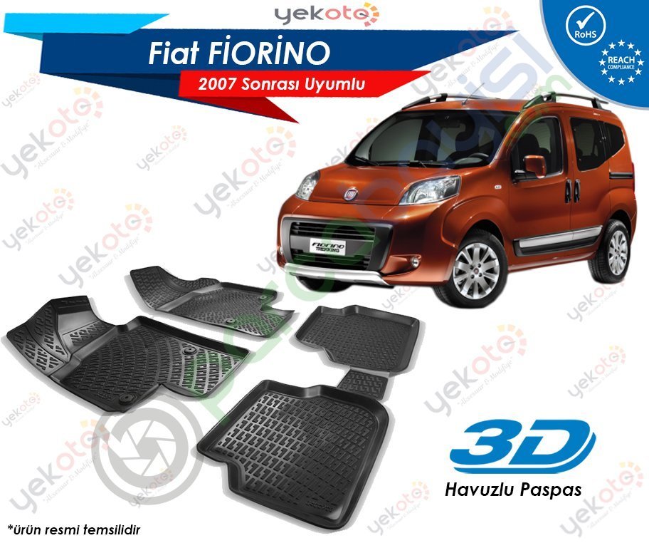 Fiat Fiorino 2007 Sonrası Uyumlu Araca Özel 3D Havuzlu Paspas Siyah