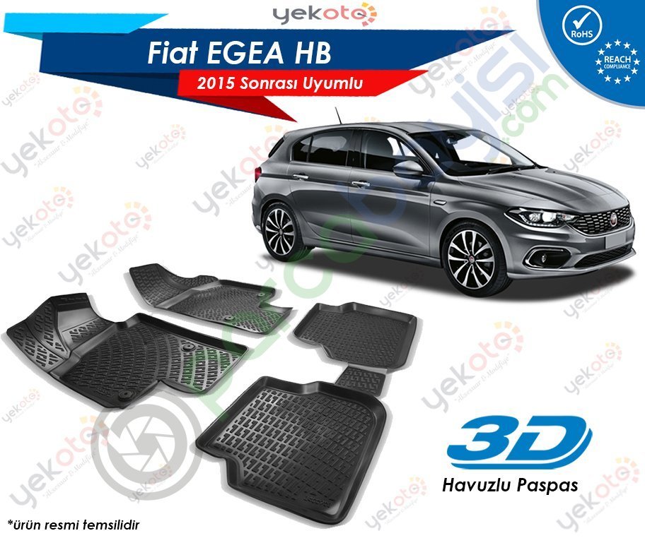 Fiat Egea Hb 2015 Sonrası Uyumlu Araca Özel 3D Havuzlu Paspas Siyah