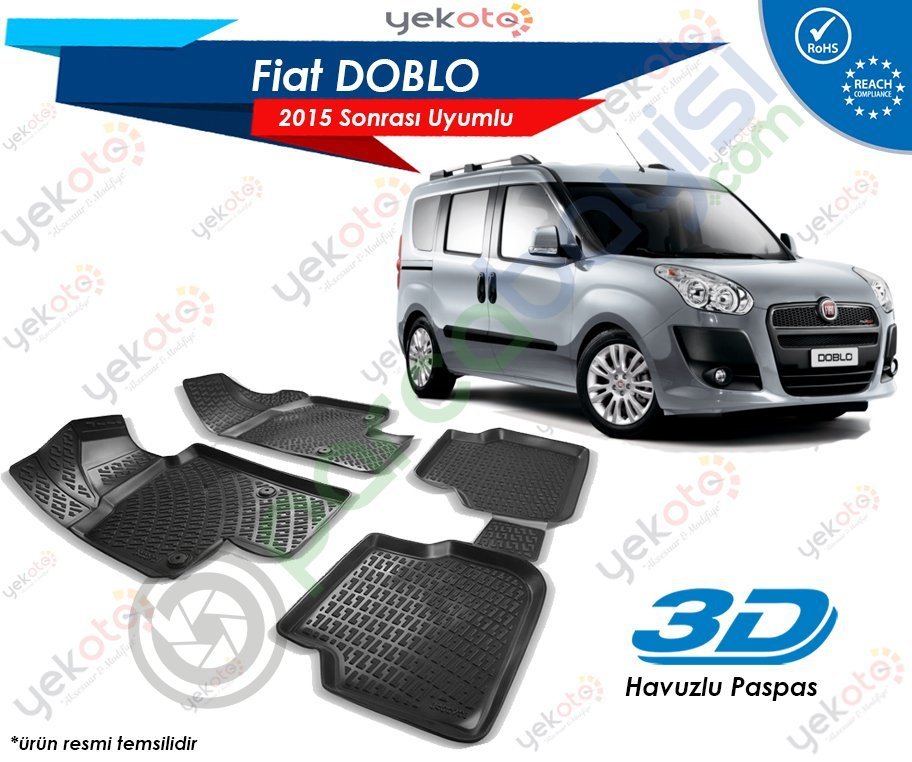 Fiat Doblo 2015 Sonrası Uyumlu Araca Özel 3D Havuzlu Paspas Siyah