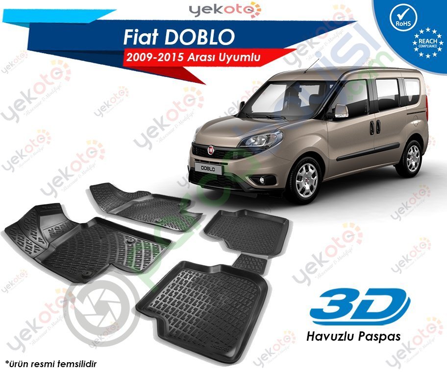 Fiat Doblo 2009-2015 Arası Uyumlu Araca Özel 3D Havuzlu Paspas Siyah