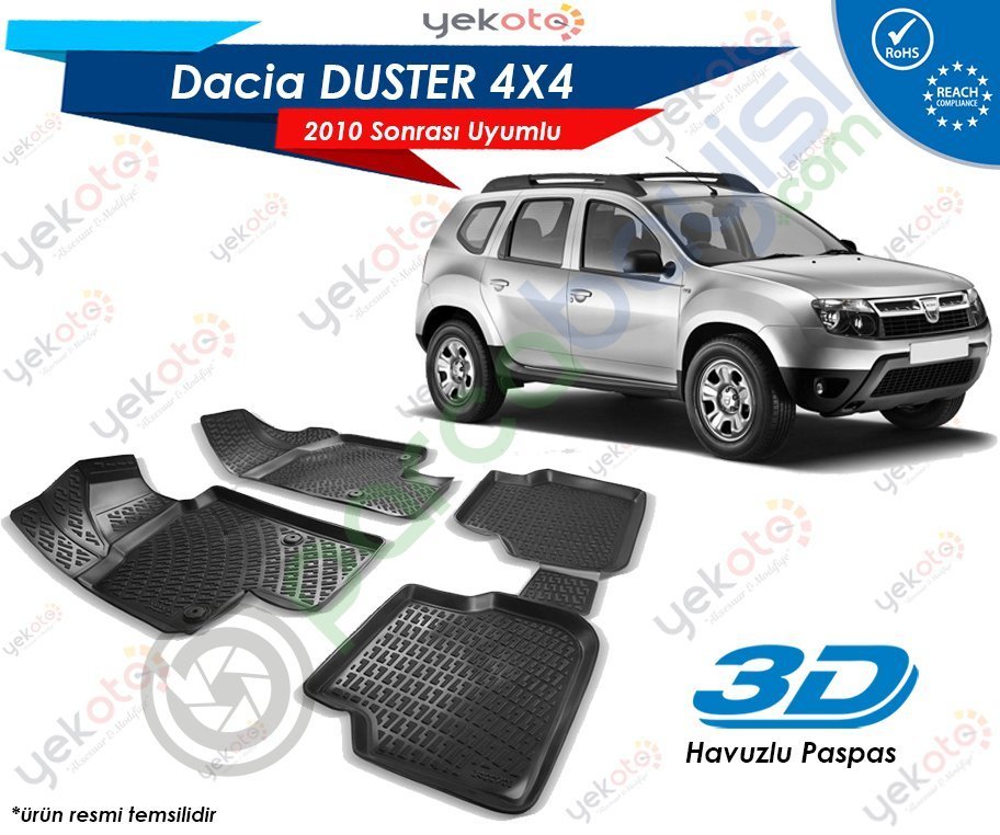 Dacia Sandero 4X4 2010 Sonrası Uyumlu Araca Özel 3D Havuzlu Paspas Siyah