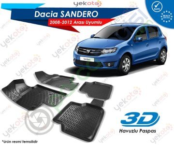Dacia Sandero 2008-2012 Arası Uyumlu Araca Özel 3D Havuzlu Paspas Siyah