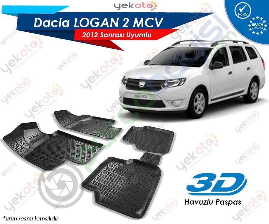 Dacia Logan Mcv 2012 Sonrası Uyumlu Araca Özel 3D Havuzlu Paspas Siyah