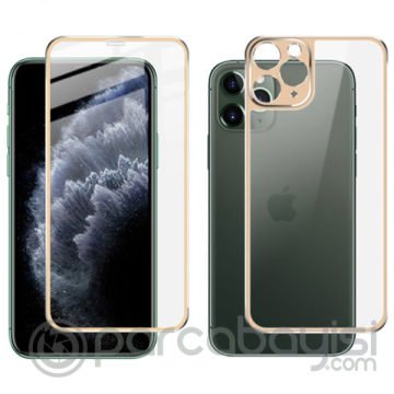 İPhone 11 Pro Metal Çerçeve Ön Arka 3D Full Tempered Cam Koruyucu