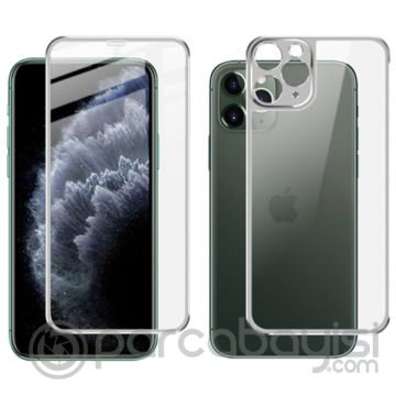 İPhone 11 Pro Metal Çerçeve Ön Arka 3D Full Tempered Cam Koruyucu