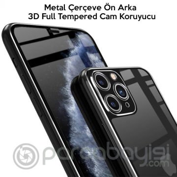 İPhone 11 Pro Metal Çerçeve Ön Arka 3D Full Tempered Cam Koruyucu